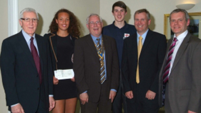 Photo (from the left): Geoff Waller representing SportsAid in the East Midlands; SportsAid athlete Freya Christie; president of the Mansfield Rotary Club, Paul Bacon; SportsAid athlete Ieuan Lamb; Ian Baggaley representing the Armchair Club of Mansfield; and SportsAid alumnus Bryan Steel, Olympic silver medal winning cyclist (Athens, 2004).